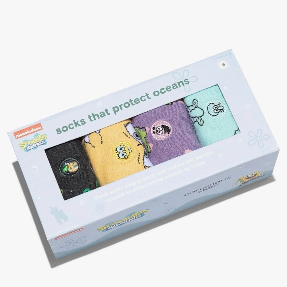 NEW Nickelodeon SpongeBob Socks That Protect Oceans set of 4 Size 9-14